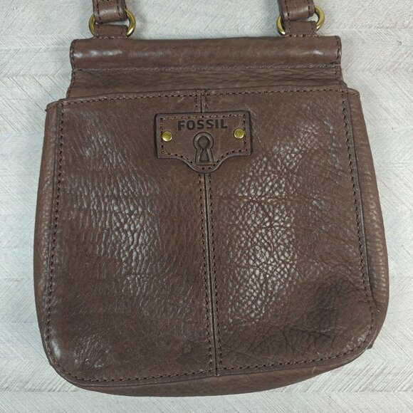 Vintage Fossil Brown Pebbled Leather Crossbody Bag - Picture 4 of 9
